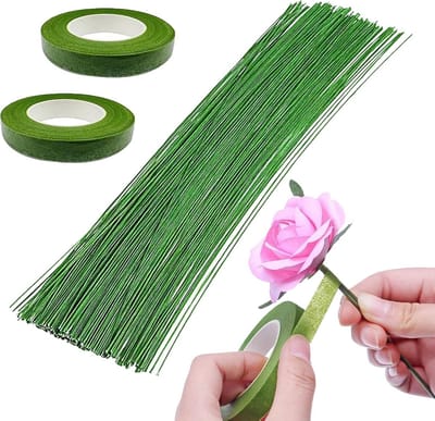 Woohome Tool Bag with Flower Arrangement, 2 Volumes Adhesive Tape, 200 Pieces, Flower Wire for Wedding Bouquet, Artificial Flowers, Wedding Bouquet, Crafts, Art, 60 cm