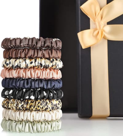 Set van 9 Dunne Zijde Scrunchies en Haarstrikken - Ponytail Houders en Haaraccessoires voor Vrouwen en Meisjes in 9 Kleuren voor Feestdagen en Speciale Gelegenheden