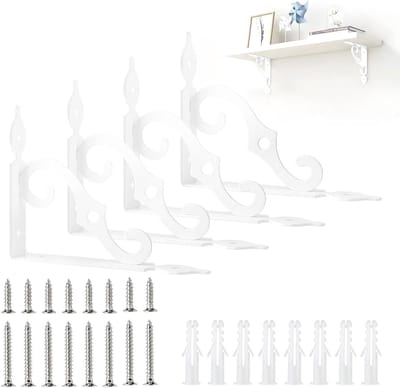 4 Stuks Hoeksteunen voor Planken - Witte Metalen Steunen van 14 cm, Vintage S-Vormige Plankdragers, Sterke Wandsteunen voor Drijvende Planken en Muurbeugels