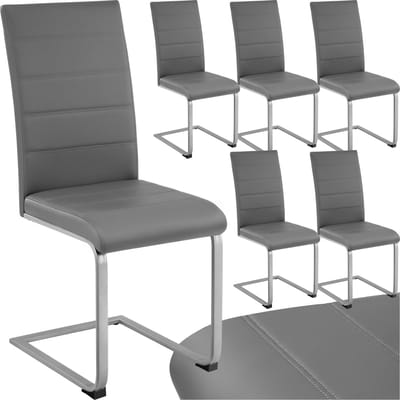 tectake® Eetkamerstoelen Bettina - Kunstleren stoelen voor Eettafel - Keukenstoelen met ergonomisch gevormde rugleuning - Diverse kleuren en sets - Maximale belasting 120 kg - Afmeting (LxBxH) 41 x 52 x 99 cm - Set van 6 - Grijs