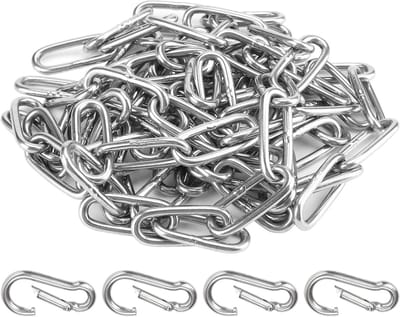 2-delige 4 mm roestvrijstalen ketting met 4 karabiners, 2 meter lange metalen schakelketting voor hangstoelen, schommels en decoratie
