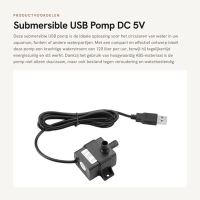 Dailygoods - Submersible USB Pomp DC 5V voor Aquarium en Fontein - Energiezuinig en Stil