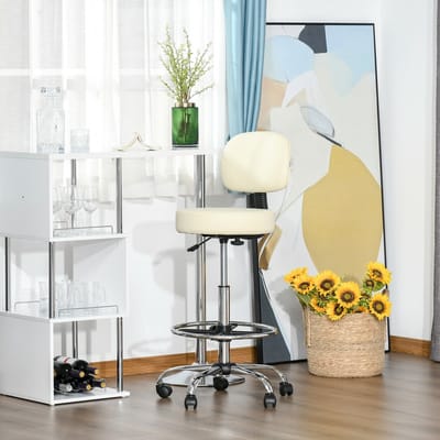 MODFU - Barkruk - Draaibaar En In Hoogte Verstelbaar - Modern - Voor Keuken En Bar - Staal - Beige - 56 x 57 x 104-127 cm