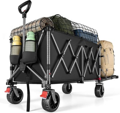 Opvouwbare Bolderkar - Strandwagen Tuinwagen - Vervoeren van Spullen - 4-weg Vouwsysteem - 160 liter - Zwart