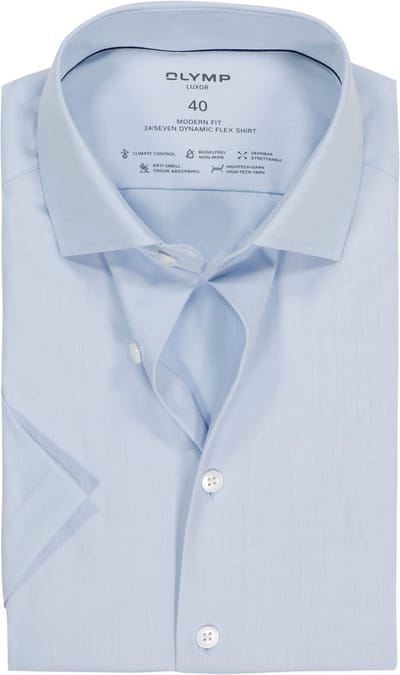 OLYMP Luxor 24/7 modern fit overhemd - korte mouw - Dynamic Flex - bleu