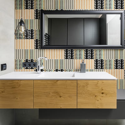 Zelfklevende muurtegelstickers voor keuken en badkamer - 9 Scandinavische cementtegelstickers, SIGRID-stijl - 9 stickers, 20x20 cm