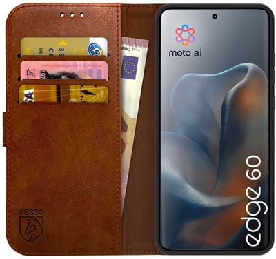 Rosso Element Geschikt voor Motorola Edge 60 | Wallet Book Case | Portemonnee Hoesje | 3 Pasjes | Magneetsluiting | Stand Functie | Bruin