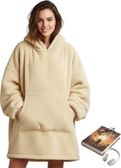Lomera Teddy Hoodie Dames - Oversized Teddy Fleece - Creme Hoodie - Damesmodel Hoodie - One Size Hoodie - Teddy Polyester - Wasbaar Op 30 Graden - Oodie - Plaid