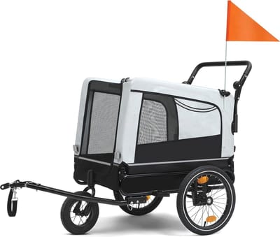 3-in-1 Fietskar voor Honden - Draaibaar Voorwiel, 600D Oxford-canvas, Tot 40 kg, Inclusief Reflectoren en Veiligheidslijn, Zwart