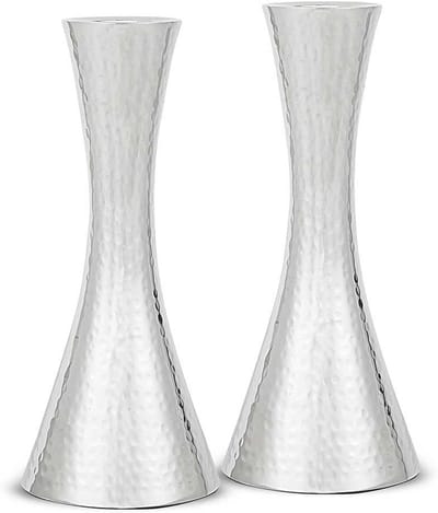 Moderne Kaarsenhouder Set van 2 - Gehamerd Design Voor Dikke Tapered en Shabbat Kaarsen