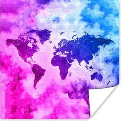 Poster 30x30 cm - Wereldkaart - Rook - Kleuren - Posters - Kamer decoratie - Wanddecoratie woonkamer - Muurdecoratie slaapkamer