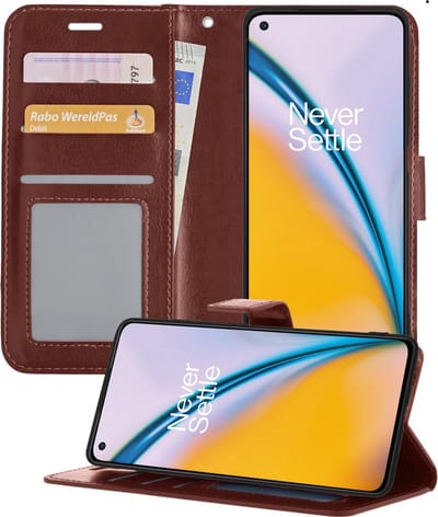 Hoesje - Met Pasjeshouder - Geschikt voor OnePlus Nord 2 - Luxe Bookcase Portemonee - Flip Case - Kunstleer Book Case - Flipcase - Book Cover - Walletcase - Portemonneehoes - Telefoonhoesjes - Bruin