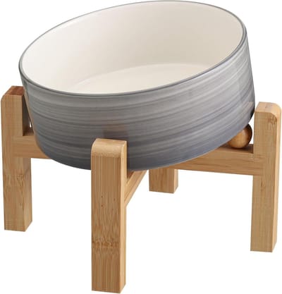Keramische Hondenschaal - Hondenvoerbak - Hals Ontlasting - 15 Graden Kanteling - 3.6 Cups - Grijs Wit