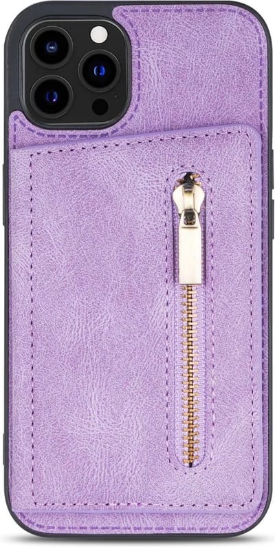Hoesje geschikt voor iPhone 12 - Backcover - Pasjeshouder - Portemonnee - Rits - Kunstleer - Paars