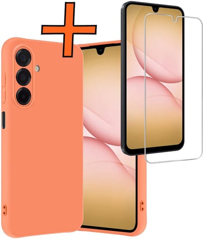 Hoes - Met Screenprotector - Geschikt voor Samsung Galaxy A17 - Sterk & Shockproof - Back Cover - Siliconen Case - Telefoon Hoes - Perzik