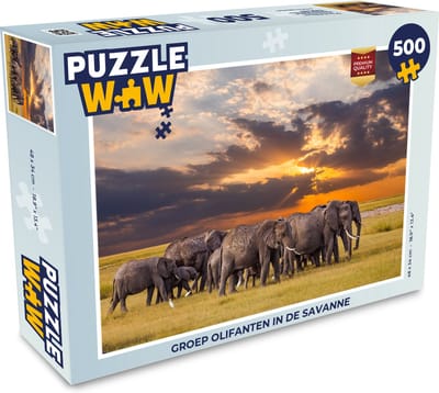 Puzzel Groep olifanten in de savanne - Legpuzzel - Puzzel 500 stukjes