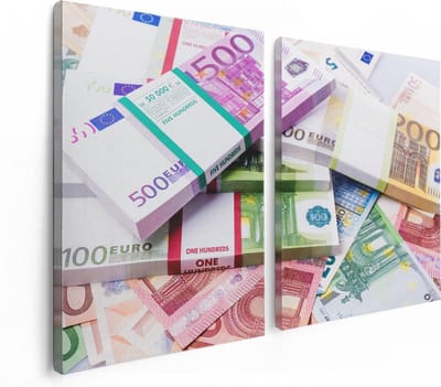 Artaza Canvas Schilderij Tweeluik Euro Geld Briefjes - Stapels  - 120x80 - Foto Op Canvas - Canvas Print
