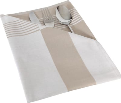 Damast Tafelkleed Lineair Wit/Vlas 160x160cm, De Witte Lietaer