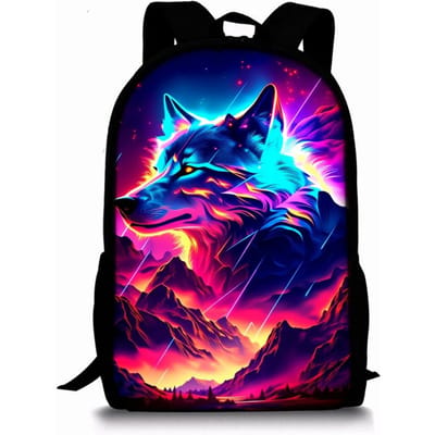 Constellatie Wolf Print Enkellaags Rugzak voor Jongens/Meisjes Beste Cadeaus 2D Platte Cartoon Schooltas voor Kinderen Tassen