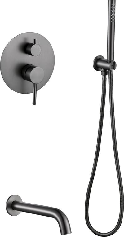 Inbouw badkraan gun metal één-greeps bediening complete set