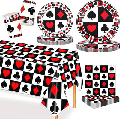 Casino Themed Party Set voor 24 Gasten - Feestdecoratie met Papieren Borden, Bekers en Servetten