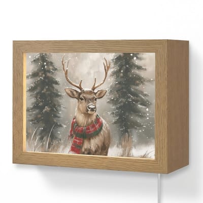 Wandlamp 20x15 cm - Oplaadbaar - Winter - Bos - Rendier - Donker - Wandlampen binnen woonkamer - Slaapkamer lamp met kabel - Decoratieve nachtlamp - Vloerlamp snoer