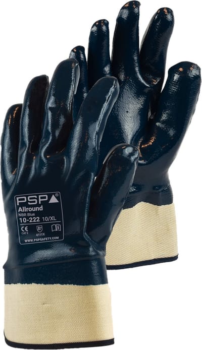 1x 12 paar - Werkhandschoenen PSP 10-222 Allround NBR, Gesloten rug, Donker Blauw (per 12 paar), maat 9