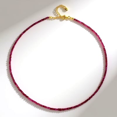 Cavill - Luxe Zilveren Halsketting 925 Sterling Zilver Verguld - 37,72 ct Madagaskar Robijn Parelketting - Elegante Damesketting