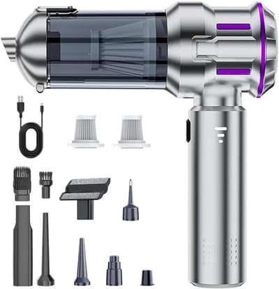 Draagbare Autostofzuiger - Mini Handstofzuiger - Auto Interieur Reinigen - 4-in-1 Blaas en Zuig - 16.000 PA - Zilver