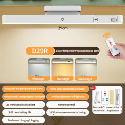 Lampe de table LED rechargeable par USB, lampe de bureau magnétique suspendue, lampe de lecture, accessoires de bureau pour bureau, chambre à coucher, table de chevet 3 color temperature-1PCS