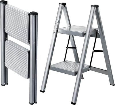 Opstapje ladder - Vouwladder kruk - Huishoudelijk werk - Brede antislip treden - 3 treden - Zilvergrijs