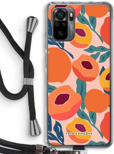 Case Company® - Hoesje met koord geschikt voor Xiaomi Redmi Note 10 Pro hoesje met Koord - Perzik - Telefoonhoesje met Zwart Koord - Bescherming aan alle Kanten en Over de Schermrand