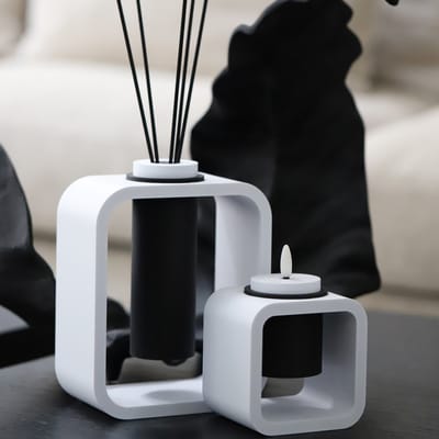 Geurstokjes & LED-Kaars Geschenkset Destiny Wit – Luxe Diffuser Set met Oplaadbare LED Kaars, Stijlvol Modern Design, Black Diamond geur
