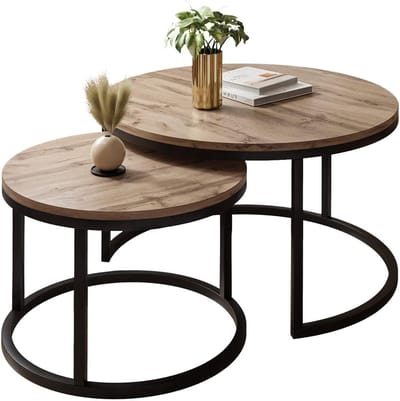 Salontafel 2in1 - Bijzettafel set - Woonkamer inrichten - Ruimtebesparend ontwerp - 70 x 70 cm - Zwart eiken