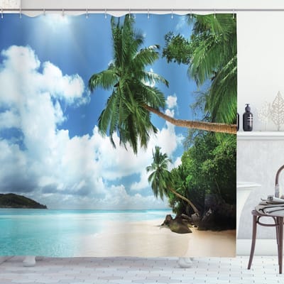 ABAKUHAUS Douchegordijn Natuurprint Groen/Blauw/Aqua 180x175 cm