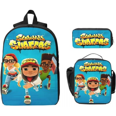 3 Stuks Subway Surfers Videogame Merchandise Rugzak Set voor Kinderen Pennen Etuis Boekentas Sets met Lunchbox Voor School Leerlingen Rugzak black