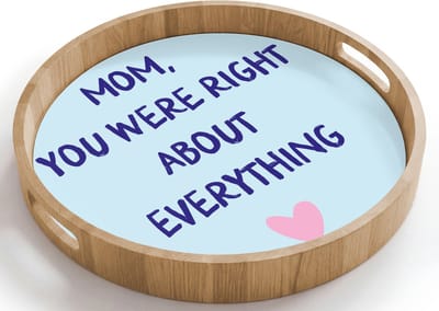 Dienblad rond 40x40 cm - Schootdienblad hout - Moeder - Quote - Blauw - Borrelplank rechthoek - Plateau houten dienbladen