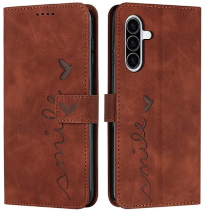 Coverup Hoesje - Geschikt voor Samsung Galaxy A36 Hoesje - Coverup Smile Book Case - Bruin