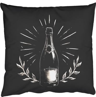 Sierkussens - Kussentjes Woonkamer - 50x50 cm - Champagnefles - Lauriertakken - Zwarte achtergrond
