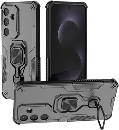 MobyDefend Hoesje - Geschikt voor Samsung Galaxy S25 FE - Dubbelgelaagde Pantsercase Met Standaard - Zwart