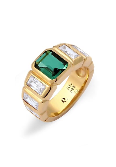 Elli PREMIUM - Ring - Band Ring Vrouwen Kwarts Smaragd Geslepen Groen 925 Sterling Zilver Avondkleding -