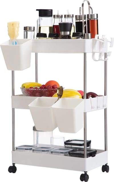 3-laags multifunctionele opbergwagen met wielen - Ideaal voor keuken, badkamer, slaapkamer en kantoor