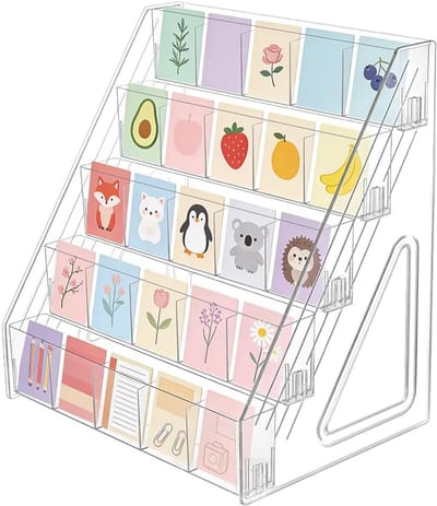 Kaarten Display - Plastic Standaard - Producten Presenteren - 5 Niveaus 25 Vakken - 33.3 x 24.1 x 36 cm