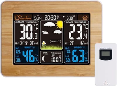 longziming Draadloos Digitale Weerstation – Buiten Sensor, Tijd, Datum, Temperatuur, Vochtigheid, Barometer, Alarm – Met buitensensor – Kleurenscherm – Weersverwachtingsklok