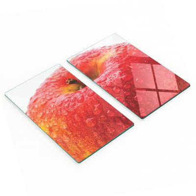Twee decoratieve snijplanken van gehard glas voor appels en water, 2x30x52 cm