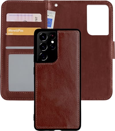 Hoes - 2 in 1 - Geschikt voor Samsung Galaxy S21 Ultra - Met Uitneembare Hard Cover - Bookcase - Wallet Case - Met Pasjeshouder - Book Case - Uitneembaar - Pashouder - Kunstleer - Bruin