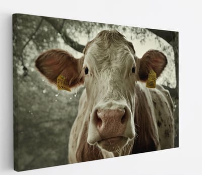 Saammp Canvas Schilderij - Koe - Portret - Natuur - Dieren - 45x30 - Foto op canvas - Wanddecoratie - Muurdecoratie Woonkamer - Slaapkamer decoratie - Canvas Print