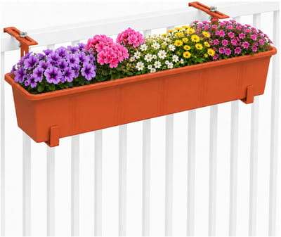 Geli Plantenbak Balcony - terracotta - met metalen ophangbeugels van zelfde kleur - 80 x 18 x 15 cm - hard kunststof - langwerpig