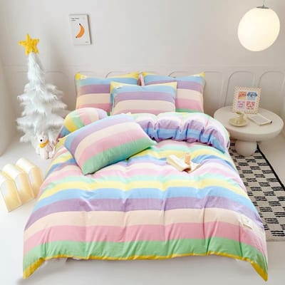 Dailygoods - Kinderbeddengoed voor Meisjes - Omkeerbaar Dekbedovertrek met Regenboog Design