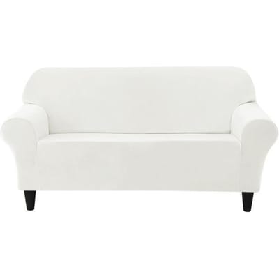 Europese stijl bankhoes voor woonkamer spandex stretch pluche fauteuil bankhoezen home decor effen kleur meubelbeschermer 1 seater (85-135cm) melkwitte kleur